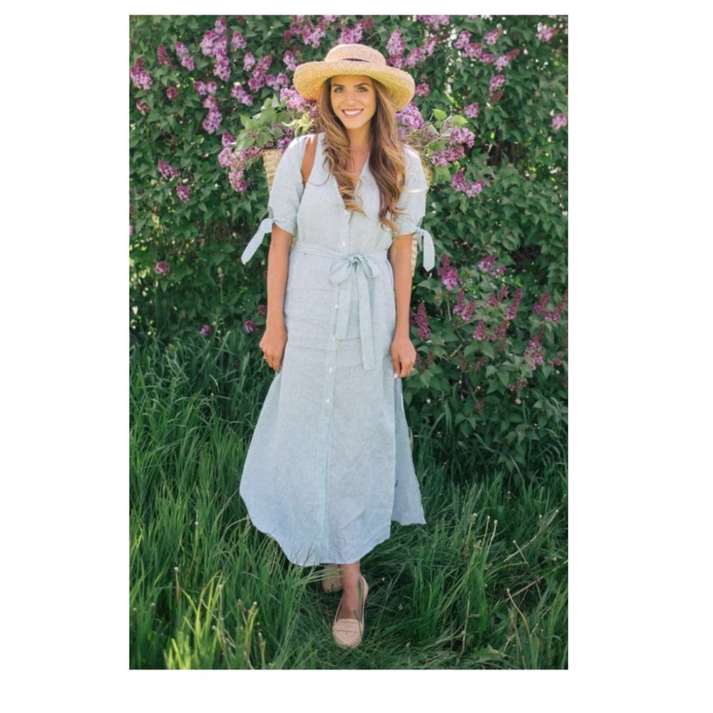 Julia Berolzheimer Reformation Safari Green White Stripe Dress XS